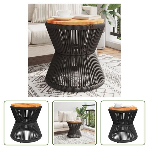 The Living Store Couchtisch mit Drahtgestell Schwarz Ø 45x44 cm Akazienholz