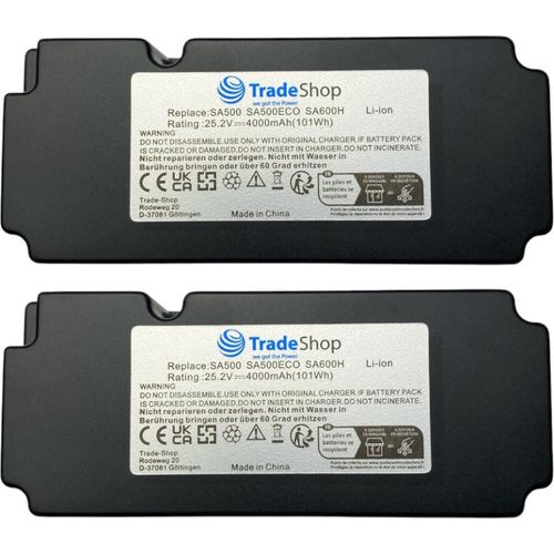 2x Trade-Shop Li-Ion Akku 25,2V / 4000mAh kompatibel mit Yard Force SA900 SA900B SA900ECO SA1000 SA1500 X50i ersetzt 862617 862618 0862622 0862622001