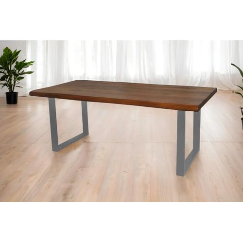 Esstisch Baumkante 180 x 90 cm Mangoholz Honig U-Gestell silber CALI