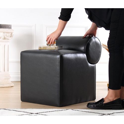 Hanah Home, Rohin Deri Puf - Black, Sitzpuff, 100 % KUNSTLEDER, Schwarz, 45 x 60 x 56 cm