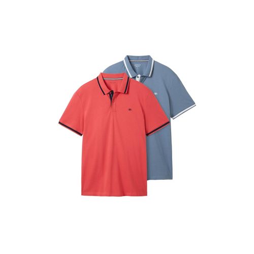 TOM TAILOR Herren Poloshirts im Doppelpack, rot, Uni, Gr. M