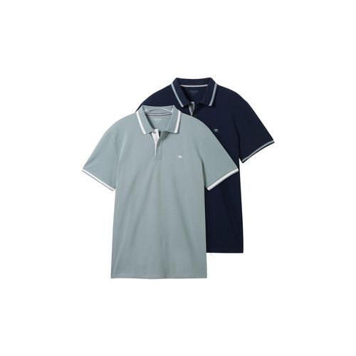 TOM TAILOR Herren Poloshirts im Doppelpack, blau, Uni, Gr. XL