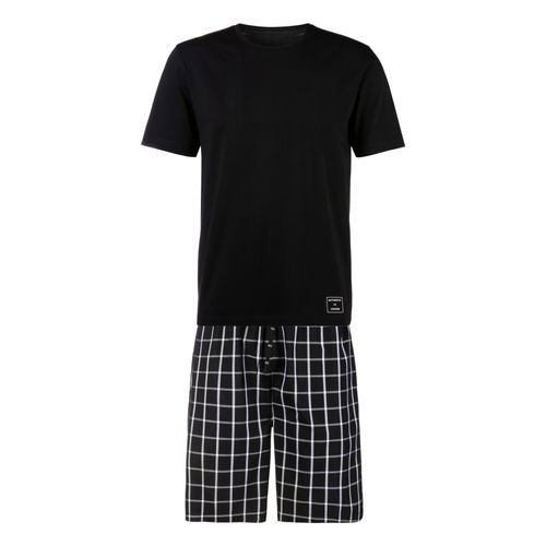 Pyjama AUTHENTIC LE JOGGER, Herren, Gr. 48/50, schwarz (schwarz, kariert), Jersey, Webqualität, Obermaterial: 100% Baumwolle. Obermaterial Hose: 100% Baumwolle, kariert, Basic, bequem lang, Rundhals, Kurzarm abgesteppte Kante, Homewear-Sets Pyjama, mit karierter Webhose