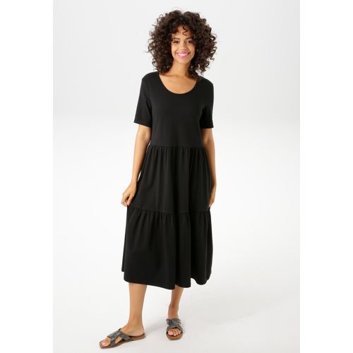 Sommerkleid ANISTON CASUAL, Damen, Gr. 40, N-Gr, schwarz, Single Jersey, Obermaterial: 95% Baumwolle, 5% Elasthan, unifarben, casual, wadenlang, Rundhals, Kurzarm, Kleider, in trendiger Farbpalette - NEUE KOLLEKTION