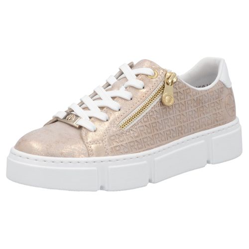 Plateausneaker RIEKER, Damen, Gr. 37, rosa (roségoldfarben, weiß), Lederimitat, metallic, sportlich, Schuhe, Freizeitschuh, Halbschuh, Schnürschuh mit Reißverschluss