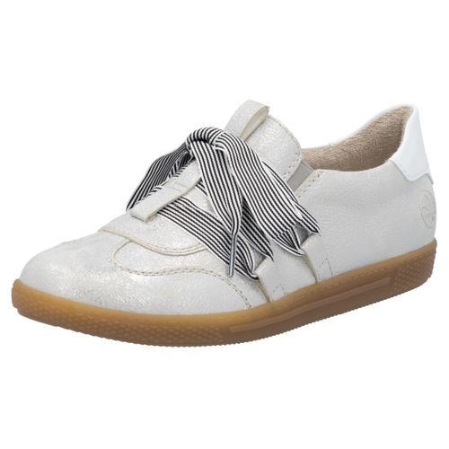 Slip-On Sneaker RIEKER, Damen, Gr. 41, weiß (silbergrau, weiß), Lederimitat, metallic, sportlich, Schuhe, Slipper, Halbschuh, Freizeitsneaker mit modischem Schnürelement