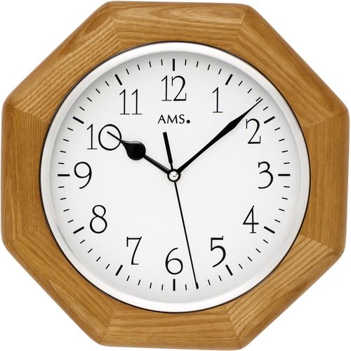 Funkwanduhr AMS "F5512", braun (eichefarben), Wanduhren, B/H/L: 27cm x 5cm x 27cm, Quarz,Holz,Esche eichefarben,Glas,Wohnzimmer,Esszimmer,Arbeitszimmer