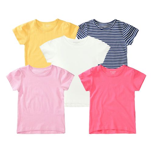 T-Shirt STACCATO, Mädchen, Gr. 104/110, bunt, Oberstoff: 100% Baumwolle., gestreift, unifarben, meliert, Basic, normal, Rundhals, Kurzarm, Shirts, 5er-Pack