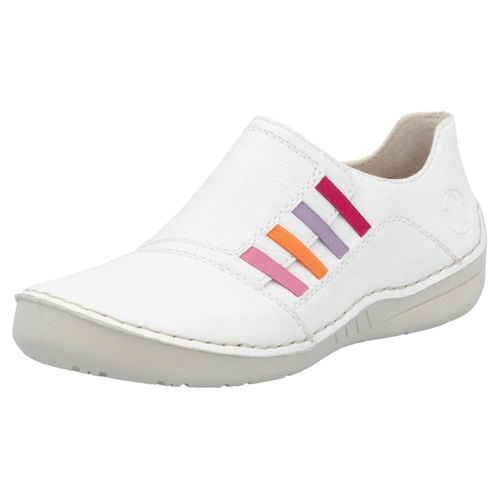 Slipper RIEKER, Damen, Gr. 37, weiß, Lederimitat, kontrastfarbene Details, casual, Schuhe, Slip-on Sneaker, Schlupfschuh, Halbschuh mit weicher Innnensohle