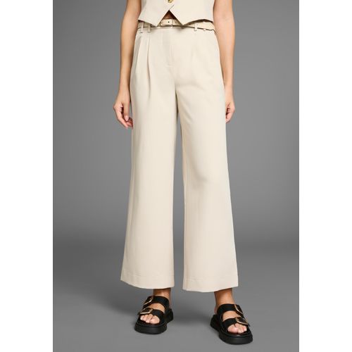 Bundfaltenhose LAURA SCOTT, Damen, Gr. 44, N-Gr, beige, Web, Obermaterial: 80% Polyester, 16% Viskose, 4% Elasthan, unifarben, feminin, figurumspielend knöchelfrei, Hosen, mit weitem Bein