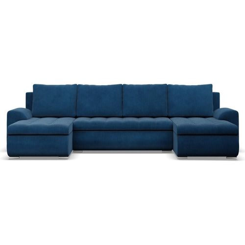 U-Sofa mit Schlaffunktion Foresta, 2 Chaiselongues, Cord - Dunkelblau