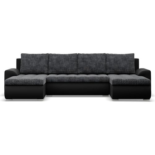 U-Sofa mit Schlaffunktion Foresta, 2 Chaiselongues, Schwarz + Schwarz