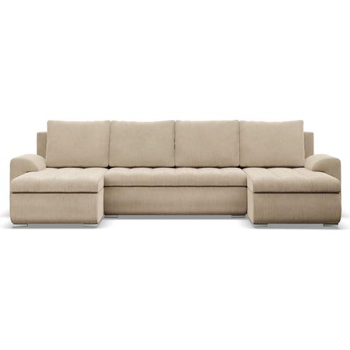 U-Sofa mit Schlaffunktion Foresta, 2 Chaiselongues, Cord - Beige