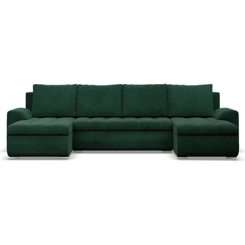 U-Sofa mit Schlaffunktion Foresta, 2 Chaiselongues, Cord - Dunkelgrün