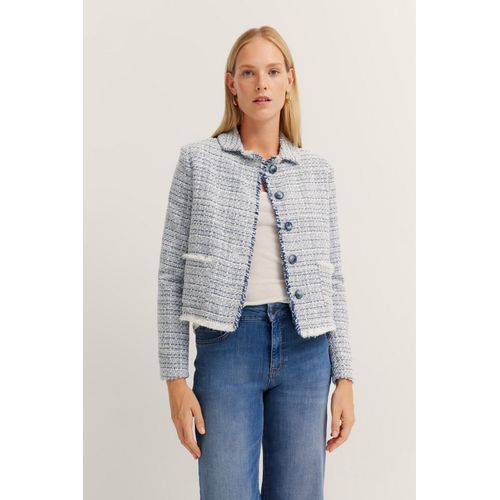 Kurzblazer BUGATTI, Damen, Gr. 42, 340, blaugrau, 42% Polyacryl, 35% Polyester, 20% Baumwolle, 3% Viskose, unifarben, casual, normal, Langarm gerader Abschluss, Blazer, mit Knopfleiste