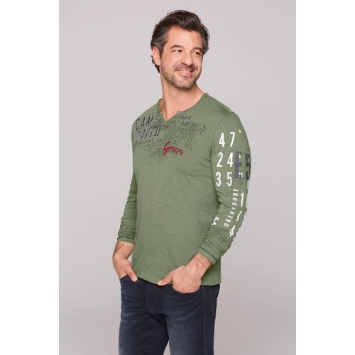 Langarmshirt CAMP DAVID, Herren, Gr. L, grün, Material: 100% Baumwolle, bedruckt, bestickt, casual, lässig geschnitten normal, Langarm eingesetzt gerader Abschluss, Shirts, aus Baumwolle