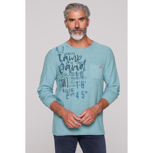 Rundhalspullover CAMP DAVID, Herren, Gr. 4XL, blau (fresh breeze), Material: 100% Baumwolle, bedruckt, casual, lässig geschnitten normal, Rundhals, Langarm eingesetzt Rollsaum, Pullover, in Linksstrick