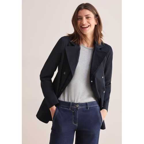 Trenchcoat CECIL, Damen, Gr. M (40), blau (schwarz navy blau), Web, Obermaterial: 100% Baumwolle; Futter: 100% Polyester, unifarben, casual, normal kurz, V-Ausschnitt, Langarm Bündchen, Mäntel, mit Bindegürtel