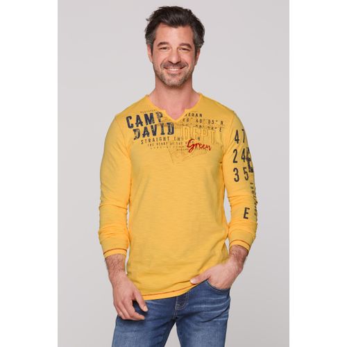 Langarmshirt CAMP DAVID, Herren, Gr. 4XL, gelb, Material: 100% Baumwolle, bedruckt, bestickt, casual, lässig geschnitten normal, Langarm eingesetzt gerader Abschluss, Shirts, aus Baumwolle