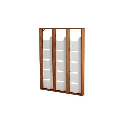 Update Display Prospektständer WoodMagazine, Wandversion, einseitig, Holz und Acrylglas, Buche, 15 Fächer je DIN A4