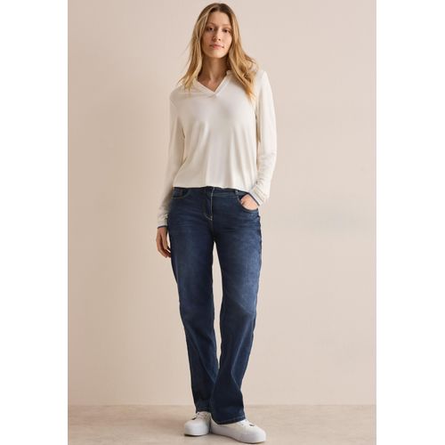 Loose-fit-Jeans CECIL, Damen, Gr. 31, Länge 30, blau (dunkelblau wash), Jeans, 75% Baumwolle, 23% Polyester, 2% Elasthan, unifarben, casual, lang, Jeans, im Loose Fit