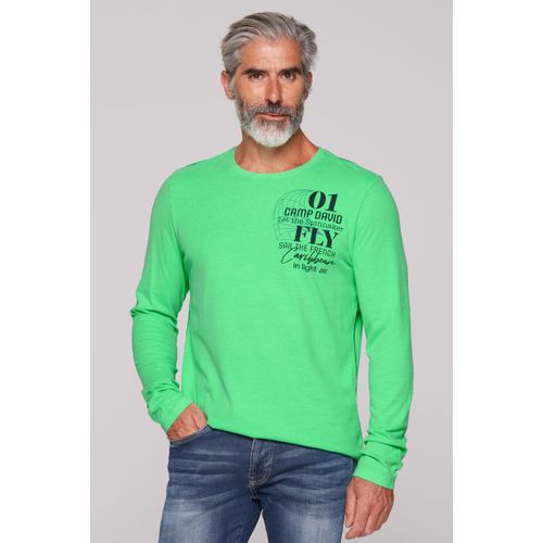 Langarmshirt CAMP DAVID, Herren, Gr. L, grün, Material: 100% Baumwolle, bedruckt, casual, lässig geschnitten normal, Langarm eingesetzt gerader Abschluss, Shirts, aus Baumwolle
