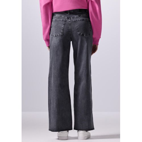 Gerade Jeans STREET ONE STUDIO, Damen, Gr. 34, Länge 30, dunkelgrau soft washed, Jeans, 84% Baumwolle, 13% Polyester, 3% Elasthan, unifarben, casual, lang, Jeans, High Waist