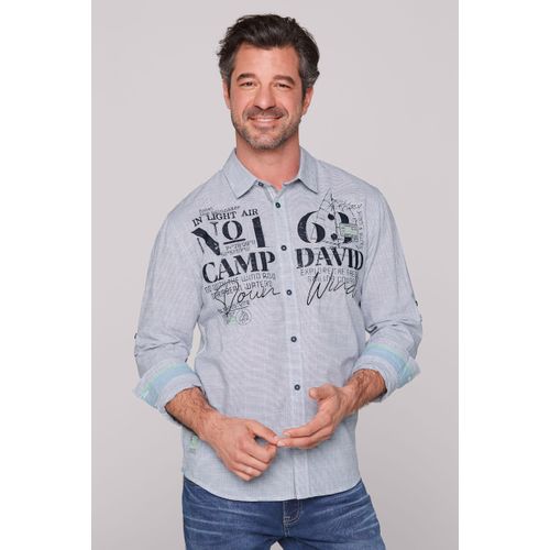 Langarmhemd CAMP DAVID, Herren, Gr. S, Normalgrößen, weiß, Material: 100% Baumwolle, gestreift, bedruckt, bestickt, casual, regular fit normal, Langarm 1-Knopf-Manschette, Hemden, mit Turn-Up-Ärmel