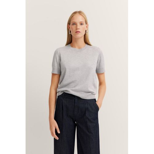 Rundhalspullover BUGATTI, Damen, Gr. M, 240, grau, 96% Viskose, 4% Elasthan, unifarben, casual, normal, Rundhals, Kurzarm Rippbündchen, Pullover, mit kurzen Ärmeln