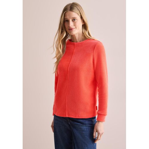 Langarmshirt CECIL, Damen, Gr. L (42), orange (juicy orange), Stoff, 98% Polyester, 2% Elasthan, unifarben, casual, gerade normal, hoch geschlossener Ausschnitt, Langarm Bündchen, Shirts, mit Stehkragen