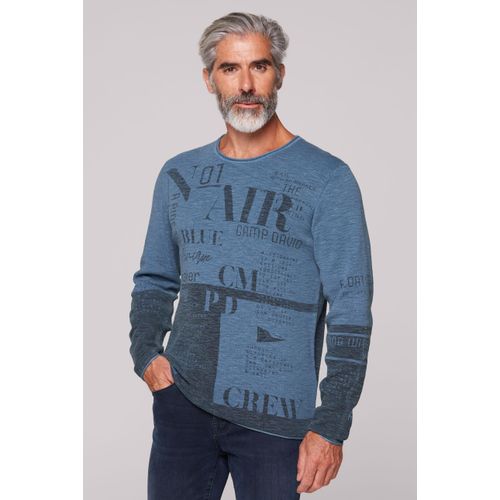 Rundhalspullover CAMP DAVID, Herren, Gr. S, smokey sky, Material: 100% Baumwolle, bedruckt, casual, lässig geschnitten normal, Rundhals, Langarm eingesetzt Rollsaum, Pullover, aus Baumwolle