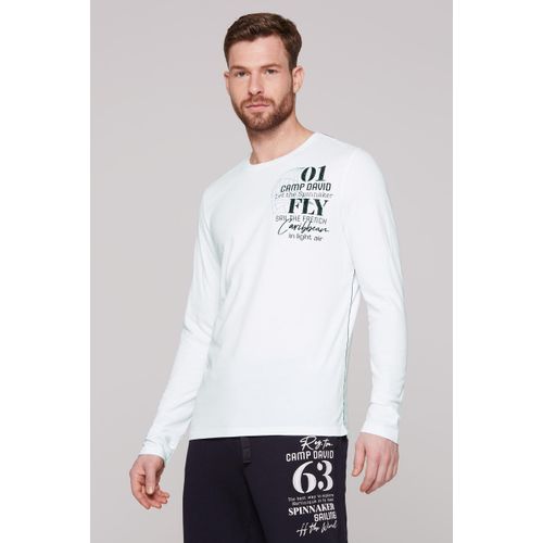 Langarmshirt CAMP DAVID, Herren, Gr. M, weiß, Material: 100% Baumwolle, bedruckt, casual, lässig geschnitten normal, Langarm eingesetzt gerader Abschluss, Shirts, aus Baumwolle