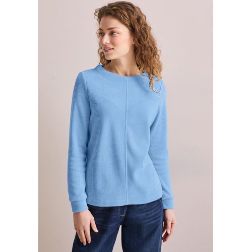 Langarmshirt CECIL, Damen, Gr. L (42), blau (fresh light blau), Stoff, 98% Polyester, 2% Elasthan, unifarben, casual, gerade normal, hoch geschlossener Ausschnitt, Langarm Bündchen, Shirts, mit Stehkragen