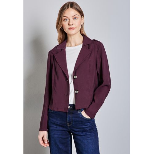 Kurzjacke STREET ONE, Damen, Gr. 34, rot (mulberry rot), Stoff, 93% Viskose, 7% Polyester, unifarben, casual, normal kurz, V-Ausschnitt, Langarm Bündchen, Jacken, mit Reverskragen