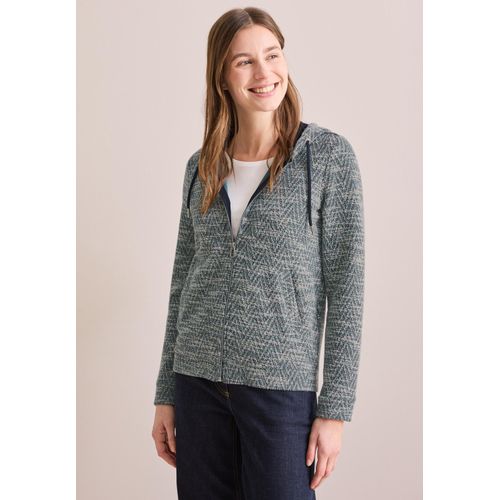 Langarmshirt CECIL, Damen, Gr. L (42), weiß (vanilleweiß), Stoff, 60% Polyester, 22% Baumwolle, 17% Viskose, 1% Elasthan, gemustert, casual, gerade normal, ohne Ausschnitt, Langarm Bündchen, Shirts, mit Kapuze mit Tunnelzugband