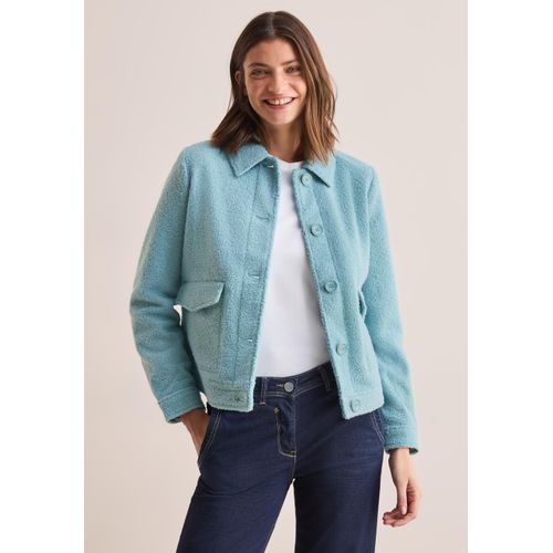 Kurzjacke CECIL, Damen, Gr. S (38), blau (strong mint), Stoff, Obermaterial: 100% Polyester; Futter: 100% Polyester, unifarben, casual, normal normal, V-Ausschnitt, Langarm Manschette, Jacken, mit Knopfleiste