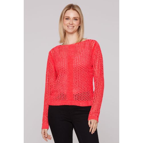 Rundhalspullover SOCCX, Damen, Gr. XXL, juicy coral, Material: 100% Polyester, Strukturmuster, casual, regular fit normal, U-Boot-Ausschnitt, Langarm eingesetzt Rippbündchen, Pullover, mit U-Boot-Ausschnitt