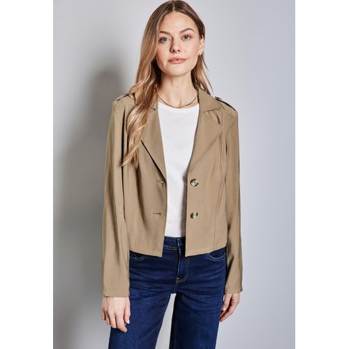 Kurzjacke STREET ONE, Damen, Gr. 34, beige (honey sand), Stoff, 93% Viskose, 7% Polyester, unifarben, casual, normal kurz, V-Ausschnitt, Langarm Bündchen, Jacken, mit Reverskragen