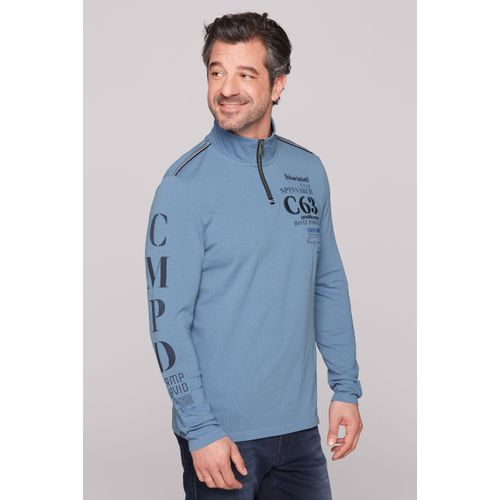 Langarmshirt CAMP DAVID, Herren, Gr. L, smokey sky, Material: 100% Baumwolle, bedruckt, bestickt, casual, lässig geschnitten normal, Langarm eingesetzt gerader Abschluss, Shirts, mit Stickerei