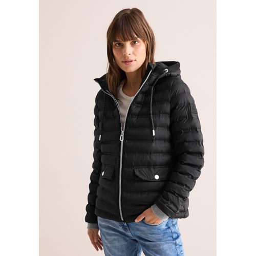 Steppjacke CECIL, Damen, Gr. S (38), schwarz, Stoff, Obermaterial: 100% Polyester, Füllung: 100% Polyester, unifarben, casual, gerade normal, ohne Ausschnitt, Langarm Bündchen, Jacken, mit Kapuze mit Tunnelzugband