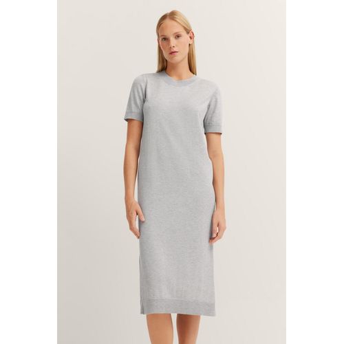 Strickkleid BUGATTI, Damen, Gr. L, Normalgrößen, 240, grau, 96% Viskose, 4% Elasthan, unifarben, normal, Kurzarm, Kleider, mit kurzen Ärmeln & Seitenschlitzen