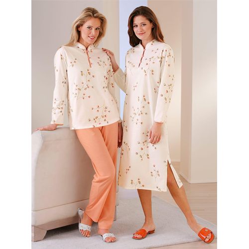 Schlafanzug WÄSCHEPUR, Damen, Gr. 36/38, rot (apricot), 100% Baumwolle, Langarm, Homewear-Sets