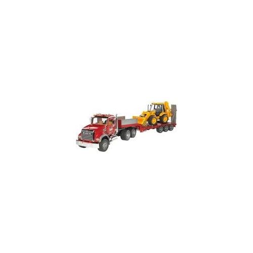 MACK Granite Tieflader und JCB 4CX Baggerlader, Modellfahrzeug rot