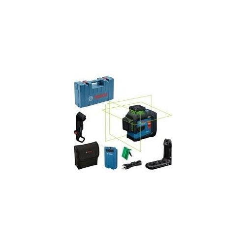 Linienlaser GLL 80-33 G Professional blau/schwarz, Li-Ion-Akku 3,0Ah, grüne Laserlinien, inkl. Universalhalter LB 10, Deckenklemme DK 20