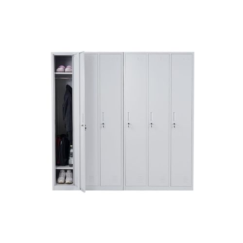 Schließfach Preston T829, Spind Wertfachschrank Schließfachschrank, Metall 6 Fächer ~ grau