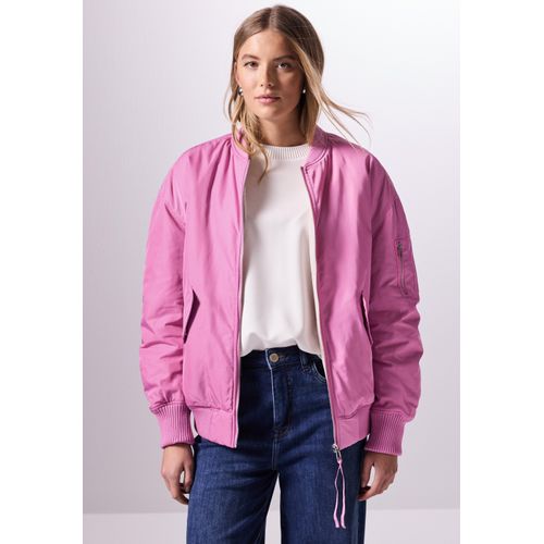 Blouson STREET ONE STUDIO, Damen, Gr. 44, foxy pink, Stoff, Obermaterial: 100% Polyester; Futter: 100% Polyester, unifarben, casual, normal normal, Rundhals, Langarm Bündchen, Jacken, mit Rundhalsausschnitt