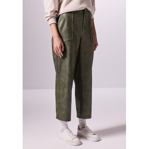 Lederimitathose STREET ONE, Damen, Gr. 44, Länge 28, dull kale grün, Stoff, 100% Polyurethan, unifarben, casual, comfort fit knöchelfrei, Hosen, in Leder-Optik