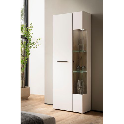 INOSIGN Vitrine »Salerno Hochschrank, Glasvitrine, Weiss mit Eiche Evoke Dekor, modern.«, Metallgriffe, ausreichend Stauraum, vielseitig einsetzbar, 72 cm breit