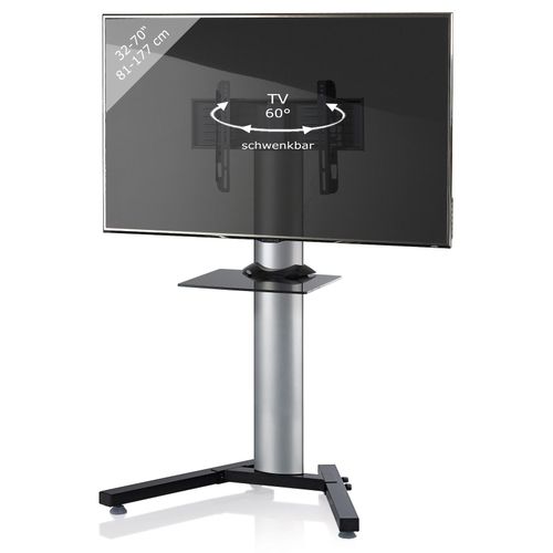 VCM TV Standfuß mit Zwischenboden 26-70 Zoll VESA bis max. 600x400 Fernseh Ständer aus Alu TV Ständer Maße ca. H. 125 x B. 90 x T. 72 cm Fernsehstand Stadino Mini