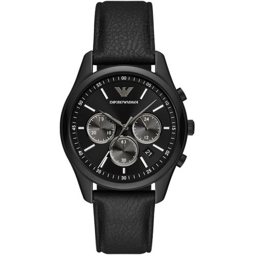 Chronograph EMPORIO ARMANI, schwarz, Armbanduhren, Herren, Quarzuhr, Armbanduhr, Herrenuhr, Stoppfunktion, Lederarmband, Datum